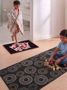 Athom Living - Mickey Mouse Runner Carpet And Get Bathmat Free Black (2.5x5 feet)