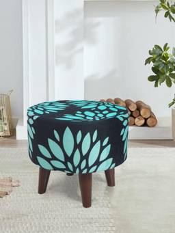 The Home Co - Round Printed Pouffe - Blue & Green