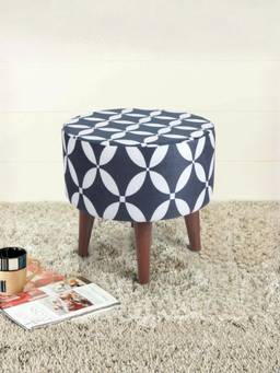 The Home Co - Round Printed Pouffe - Blue & White