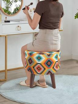 The Home Co - Round Printed Pouffe - Multi-Colors