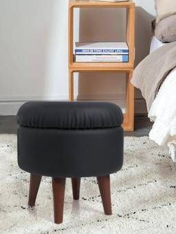 The Home Co - Leatherette Storage Round Pouffe - Black
