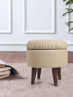The Home Co - Leatherette Storage Round Pouffe - Brown