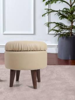 The Home Co - Leatherette Storage Round Pouffe - Cream /Beige