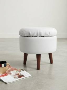 The Home Co - Leatherette Storage Round Pouffe - White