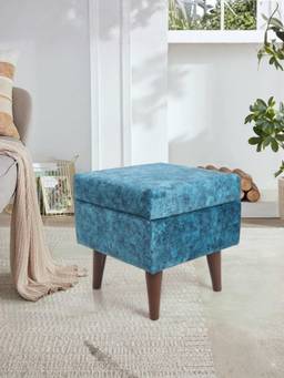 The Home Co - Square Solid Colour Velvet With Storage Pouffe - Blue