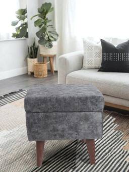 The Home Co - Square Solid Colour Velvet With Storage Pouffe - Grey