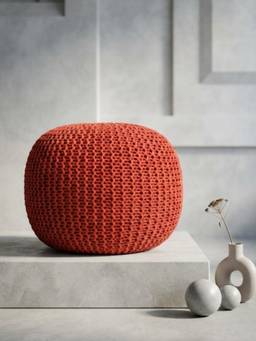 The Home Co - Round Knitted Pouffe - Orange