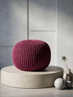 The Home Co - Round Knitted Pouffe - Violet