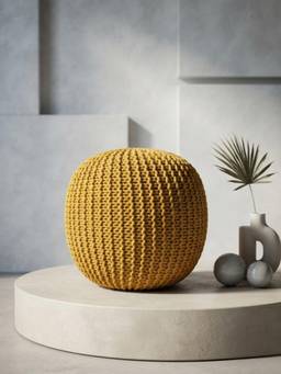 The Home Co - Round Knitted Pouffe - Yellow