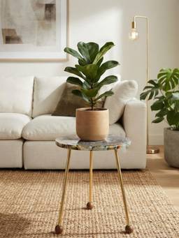 The Home Co - Wooden Agate Print & Enamel Stool With Metal Legs