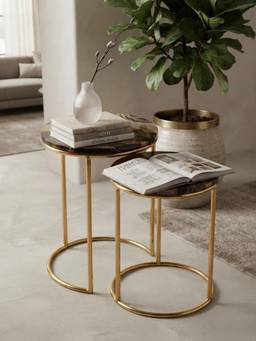 The Home Co - Nested Table Round - Brown Marble (Pack of 2)