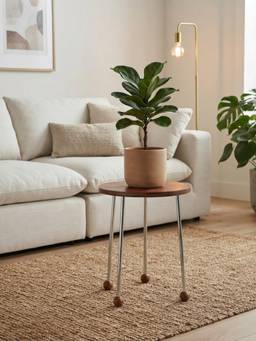 The Home Co - Wooden Brown Marble Print & Enamel Stool With Metal Legs