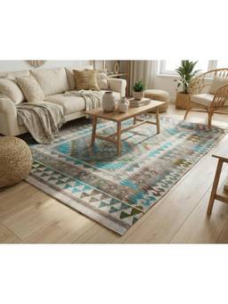 Bungalow and Beyond - Printed Floor Rugs Turquoise Blue