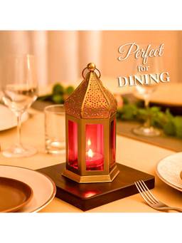 Voncasa - Gold-Toned & Red Moroccan Candle Holder