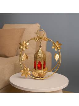 Voncasa - Gold-Toned & Red Leaf Ring Candle Holder