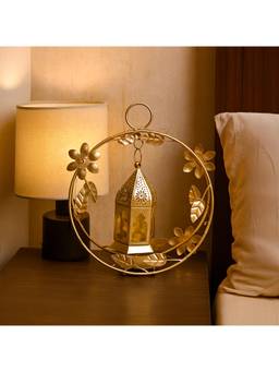 Voncasa - Gold-Toned Leaf Ring Lantern Candle Holder
