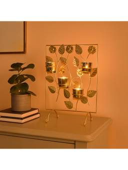 Voncasa - Gold-Toned Mercury Glass & Metal 4 Votive Candle Holder