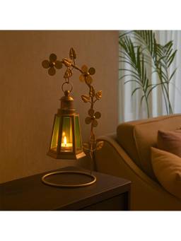 Voncasa - Gold-Toned Metal & Glass T-Light Candle Holder
