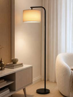 Homesake - Modern Standing Lamp With Linen Fabric Shade And Black Metal Frame Hazelnut