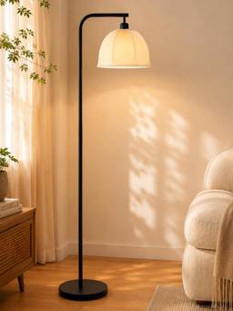 Homesake - Modern Standing Lamp With Linen Fabric Shade And Black Metal Frame Dome Fabric Shade