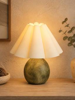 Homesake - Artisan Distressed Ceramic Table Lamp With Fabric Shade White
