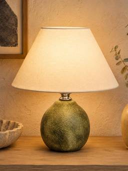 Homesake - Artisan Distressed Ceramic Table Lamp With Fabric Shade Off White
