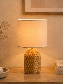 Homesake - Artisan Textured Ceramic Table Lamp With Fabric Shade Off White