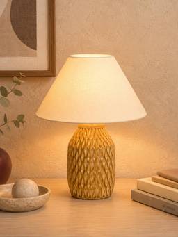 Homesake - Artisan Textured Ceramic Table Lamp With Fabric Shade Off White