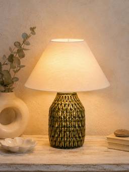 Homesake - Artisan Textured Ceramic Table Lamp With Fabric Shade Off White