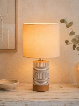 Homesake - Artisan Cylinder Ceramic Table Lamp With Fabric Shade Khadi