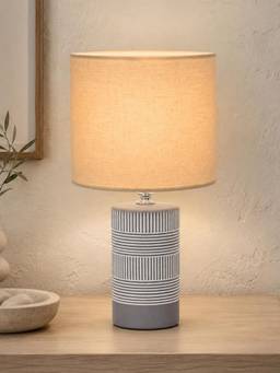 Homesake - Artisan Cylinder Ceramic Table Lamp With Fabric Shade Khadi