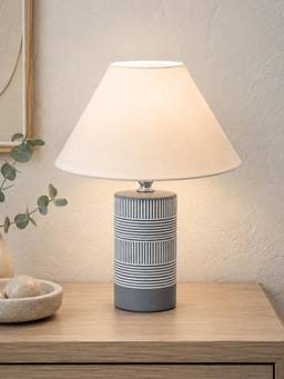 Homesake - Artisan Cylinder Ceramic Table Lamp With Fabric Shade Khadi Cone