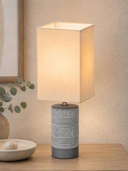 Homesake - Artisan Cylinder Ceramic Table Lamp With Fabric Shade Flower