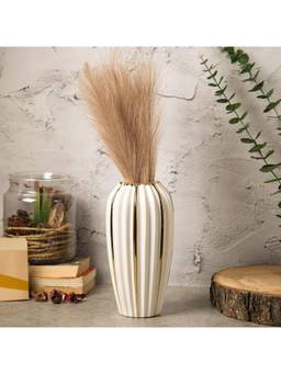 Voncasa - White & Golden Ribbed Design Ceramic Vase
