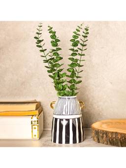 Voncasa - Black & White Ribbed Design Ceramic Vase