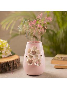 Voncasa - Pink & White Textured Ceramic Flower Vase
