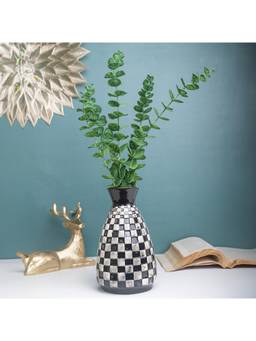 Voncasa - White & Black Printed Ceramic Vase