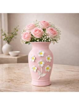 Voncasa - Pink Floral Embossed Ceramic Vase