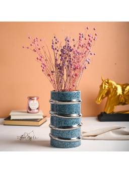 Voncasa - Blue Ribbed Ceramic Vase