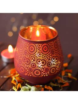 Voncasa - Gold Toned & Teal Ceramic Flower Light Holders (Pack of 2)