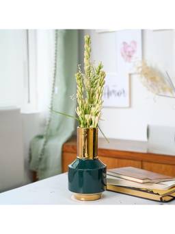 Voncasa - Gold Toned & Teal Ceramic Flower Vases