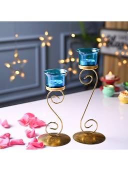 Voncasa - White & Golden Ribbed Design Ceramic Light Holder (Pack of 2)