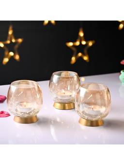 Voncasa - Gold Toned Ribbed Decorative Holder (Pack of 3)