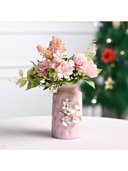 Voncasa - Pink Ceramic Floral Appliques Design With Glossy Finish