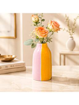 Voncasa - Pastel Pink & Mustard Yellow Ceramic Flower Vase