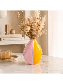 Voncasa - Pastel Pink & Mustard Yellow Ceramic Flower Vase