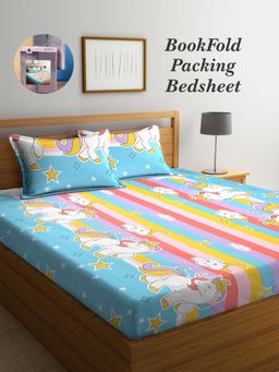 ARRABI - Multi-Color Cartoon Cotton Blend Book Fold Bedsheet With 2 Pillow Covers (King)