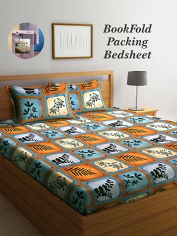 ARRABI - Multi-Color Floral Cotton Blend Book Fold Bedsheet With 2 Pillow Covers (King)