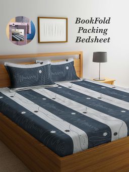 ARRABI - Multi-Color Stripes Cotton Blend Book Fold Bedsheet With 2 Pillow Covers (King)