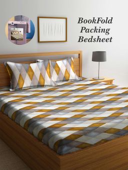ARRABI - Multi-Color Geometric Cotton Blend Book Fold Bedsheet With 2 Pillow Covers (King)